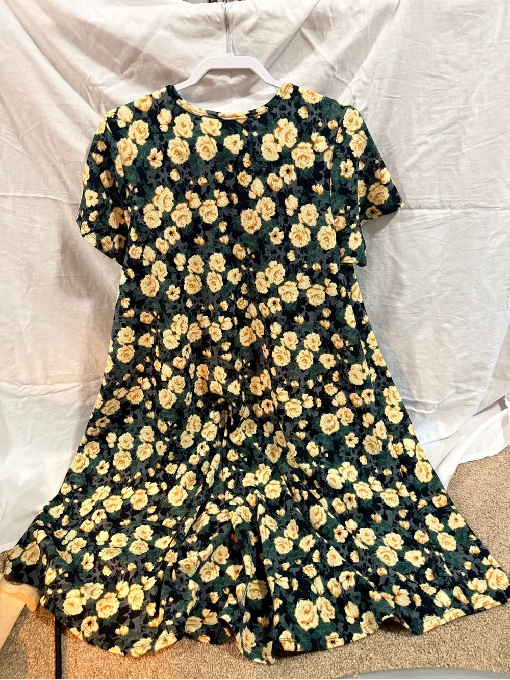 Floral Maxi dress with mustard overcoat -Women's Floral Print